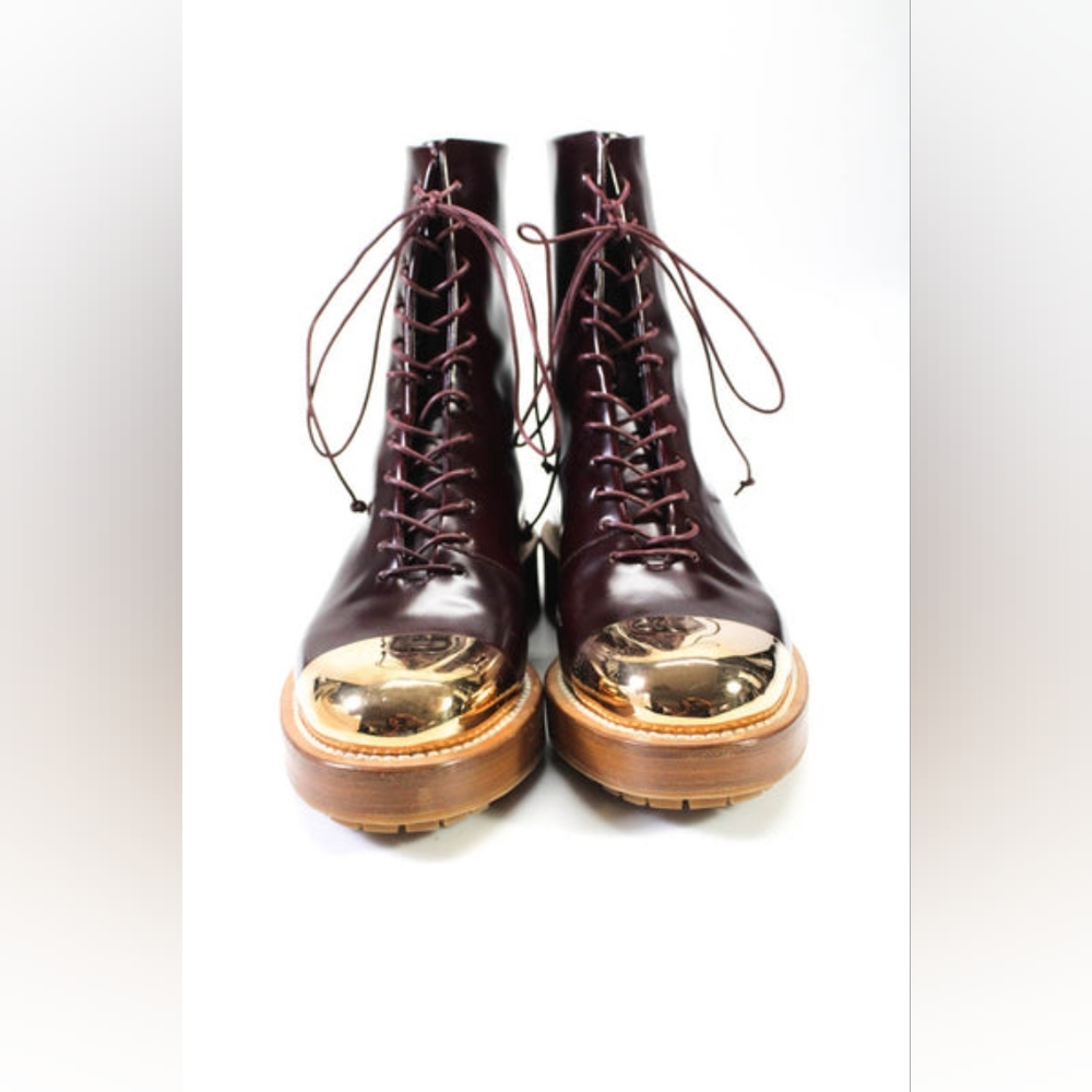 New no box rare sz 42 Gabriela Hearst burgundy boots with golden metal captoe - Picture 6 of 10